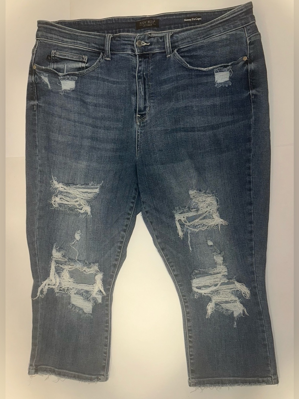 Judy Blue Women's Distressed Skinny Fit Capri Blue Jeans Mid Rise Plus Size 20W